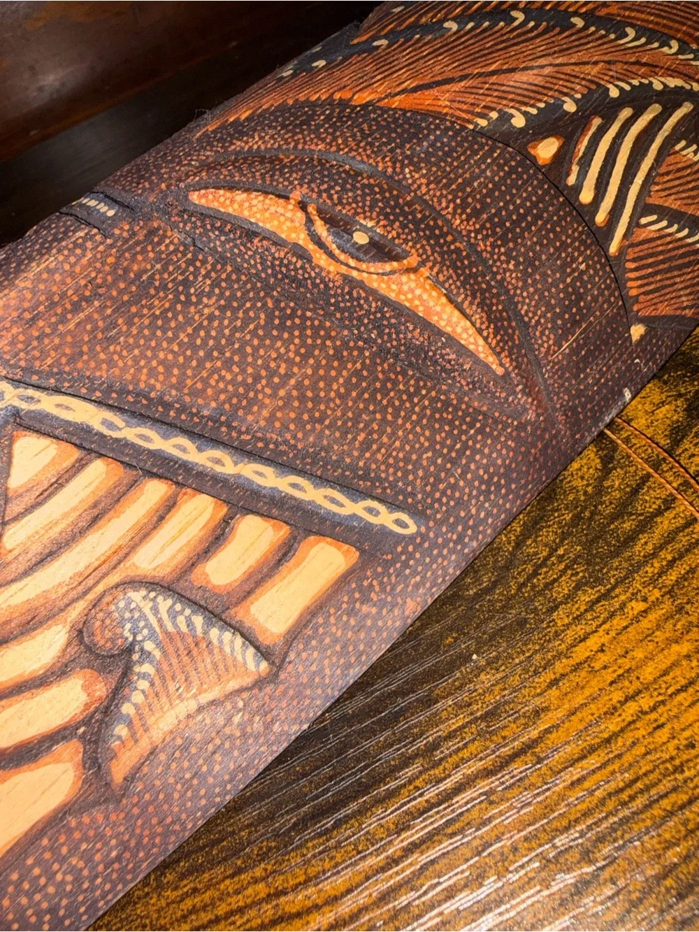 Carved Decorative Tribal Mask in Brown and Orange
